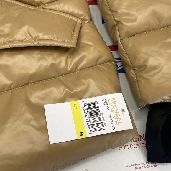 Michael Kors Dark Camel MK Puffer Jacket Belted Designer Coat S - 3X - Picture 13 of 15